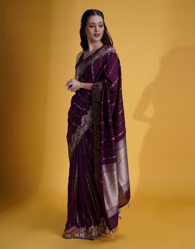 Raisin Plum Pichwai Weave Silk Saree