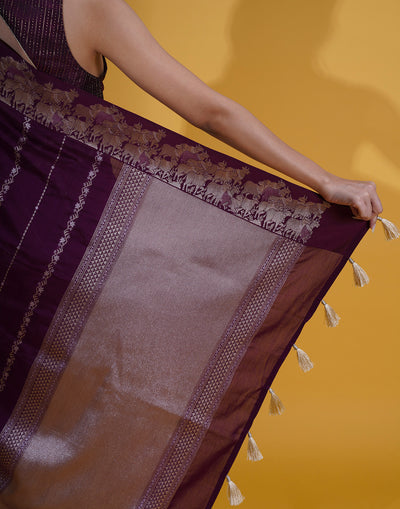 Raisin Plum Pichwai Weave Silk Saree