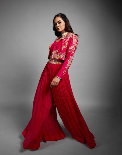 Rani Pink Embroidered Crop-Jacket Set