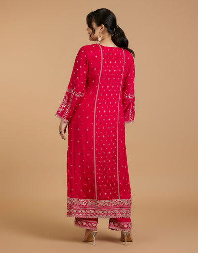 Rani Pink Zari Thread Embroidered Festive Salwar Suit