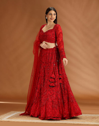 Red Reign Embellished Bridal Gown For Sangeet