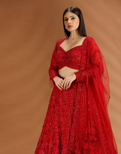 Red Reign Embellished Bridal Gown For Sangeet
