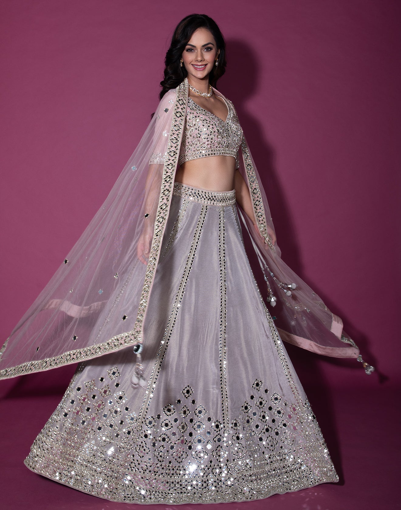 Shimmer Copper Mirror Embellished Lehenga Set