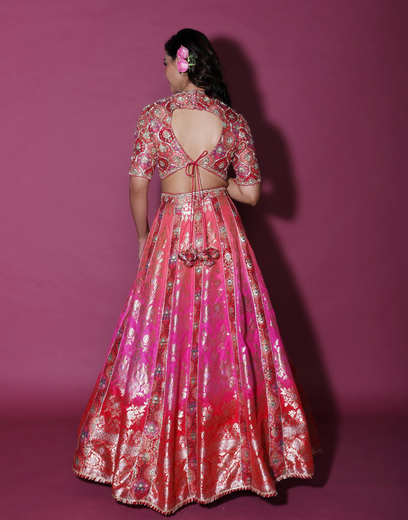 Rose Bloom Brocade Silk Lehenga Set