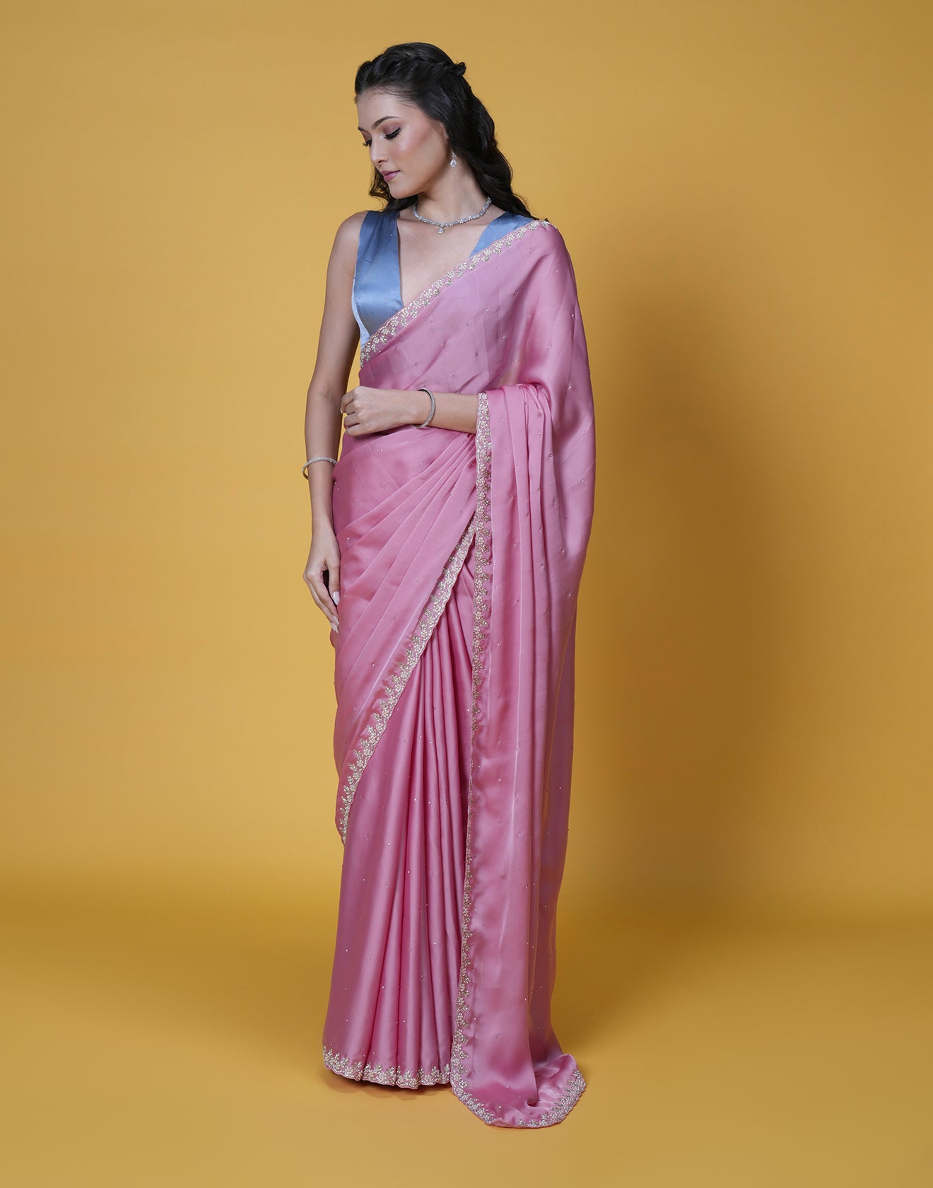 Rosé Blush Satin Embellished Saree