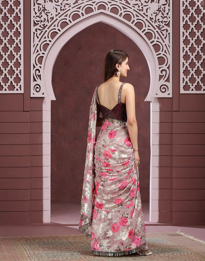 Rosé Twilight Foil-Printed Pre-Stitched Saree