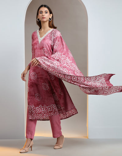 Rouge Pink Batik Printed Kurta Set
