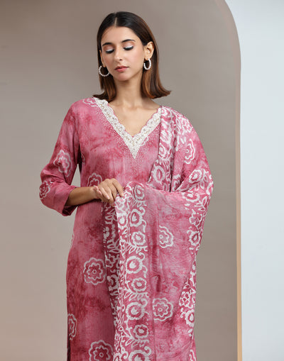 Rouge Pink Batik Printed Kurta Set