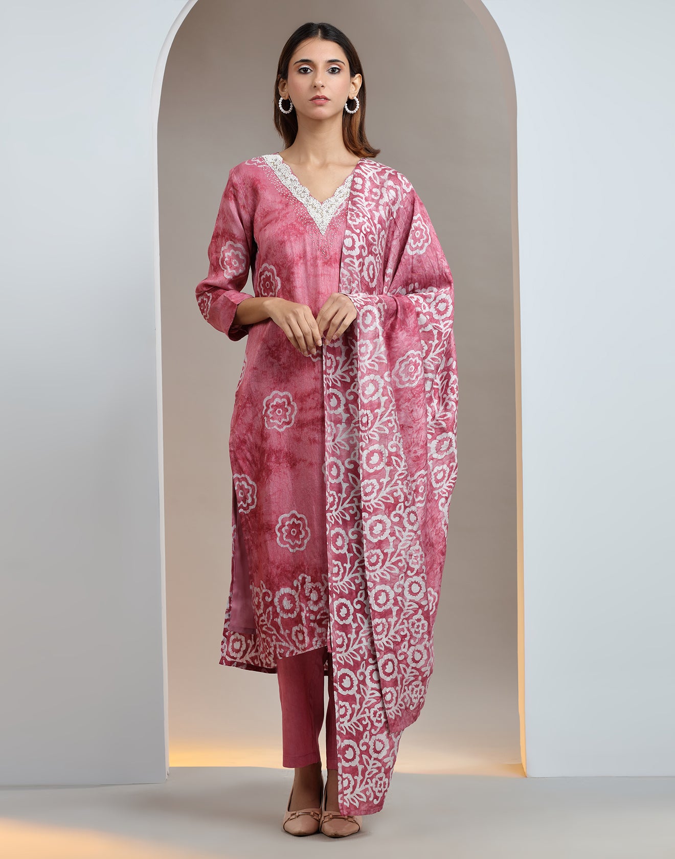 Rouge Pink Batik Printed Kurta Set