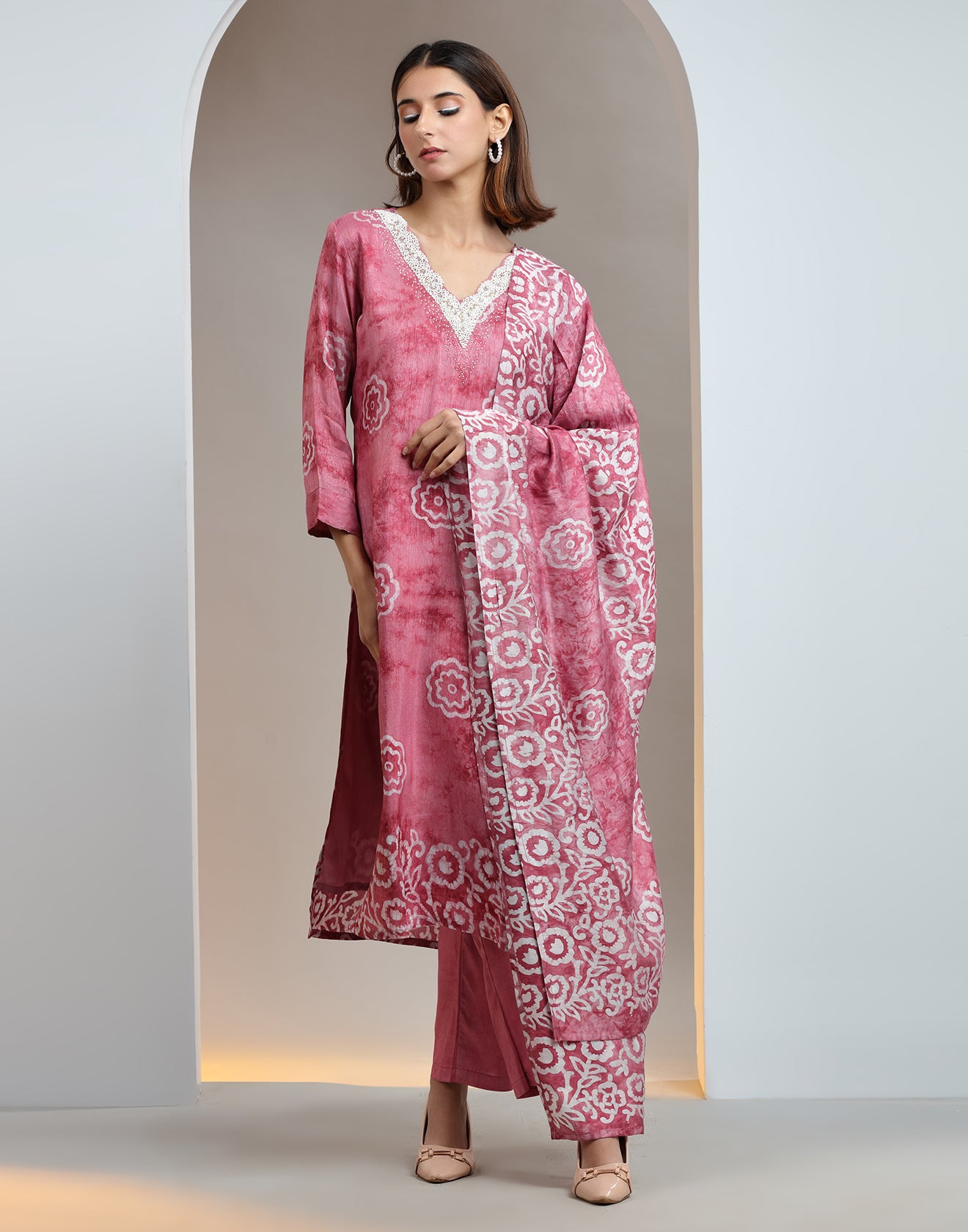 Rouge Pink Batik Printed Kurta Set