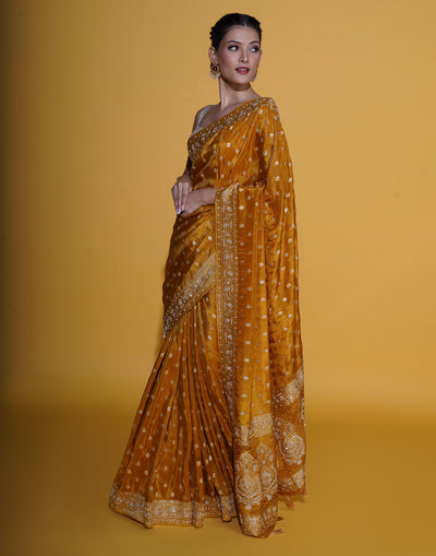 Rust And Gold Festive Silk Saree