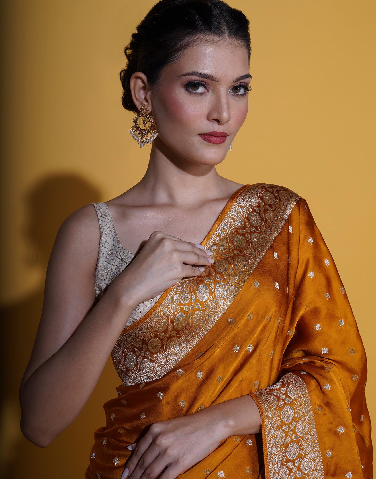 Rustic Orange Woven Zari Silk Saree