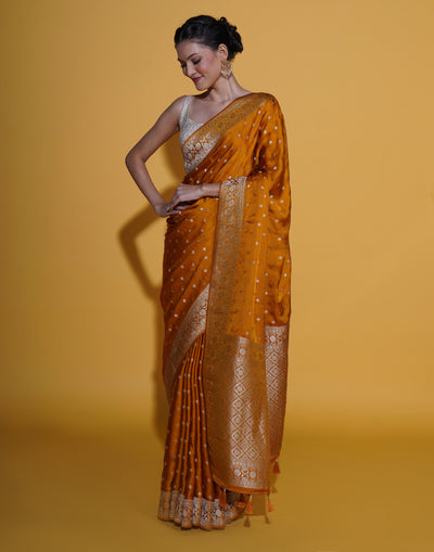 Rustic Orange Woven Zari Silk Saree