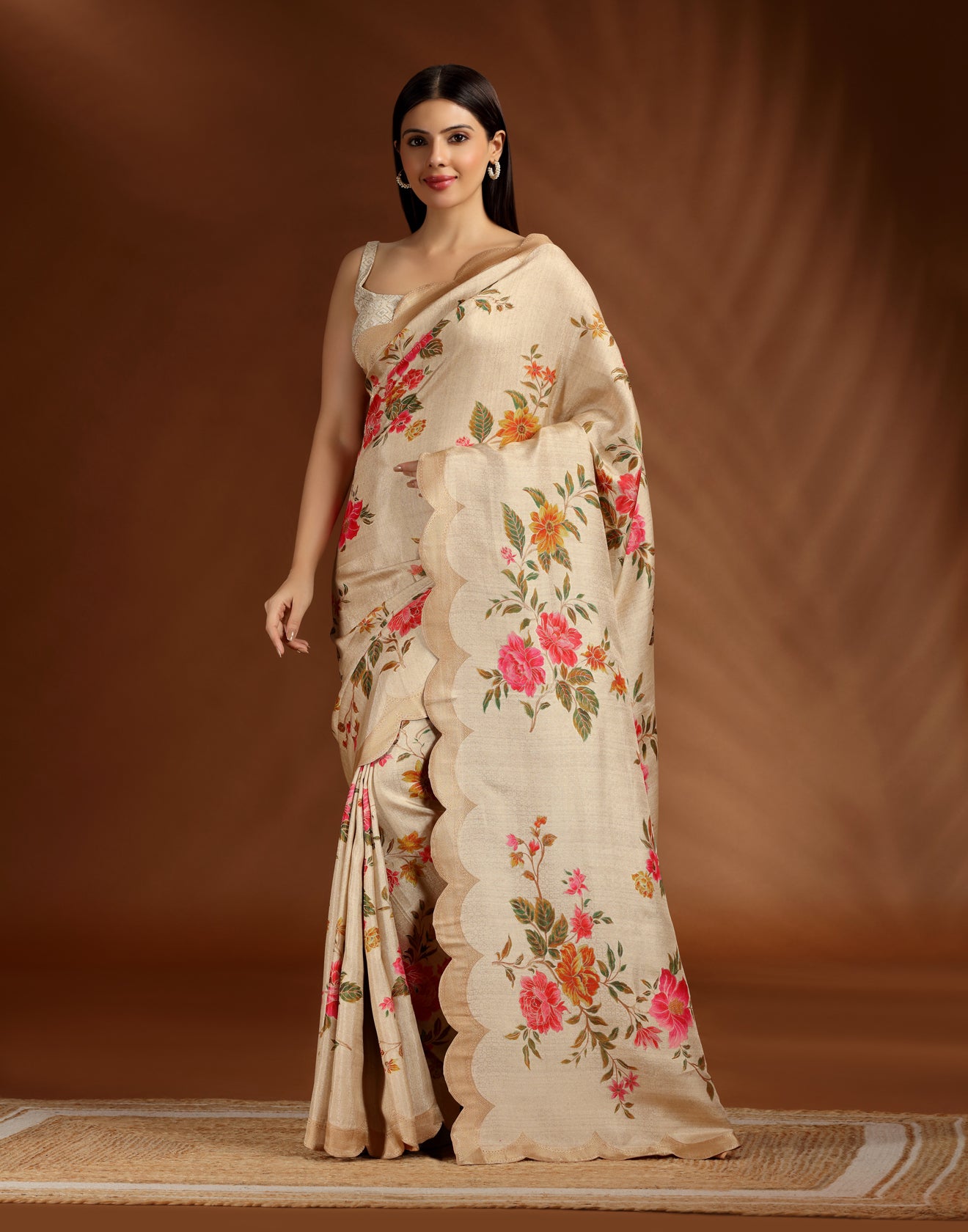Saffron Autumn Dola Silk Saree With Unstitched Blouse Fabric