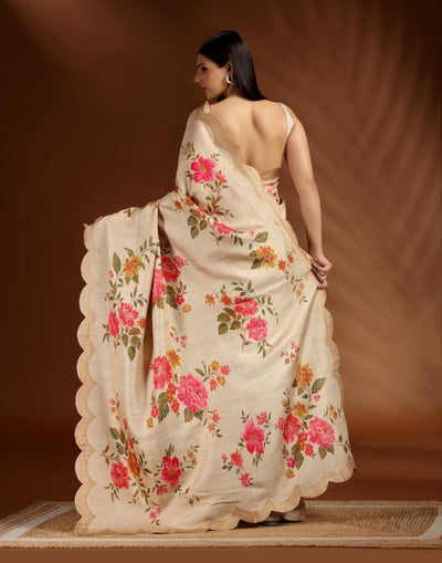 Saffron Autumn Dola Silk Saree With Unstitched Blouse Fabric