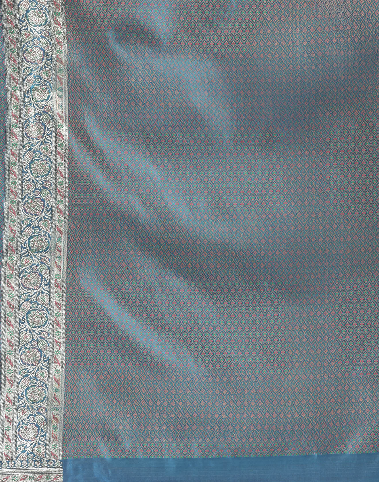 Sage Sapphire Paisley Jacquard Banarasi Saree With Unstitched Blouse Fabric