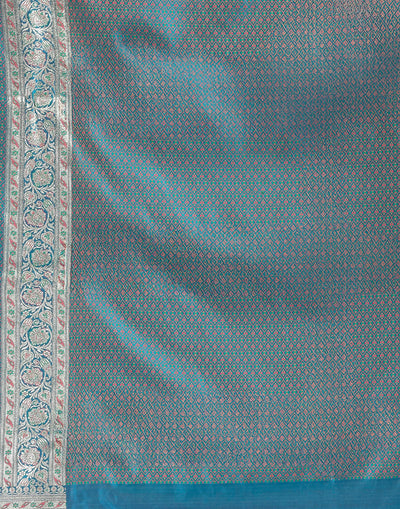 Sage Sapphire Paisley Jacquard Banarasi Saree With Unstitched Blouse Fabric