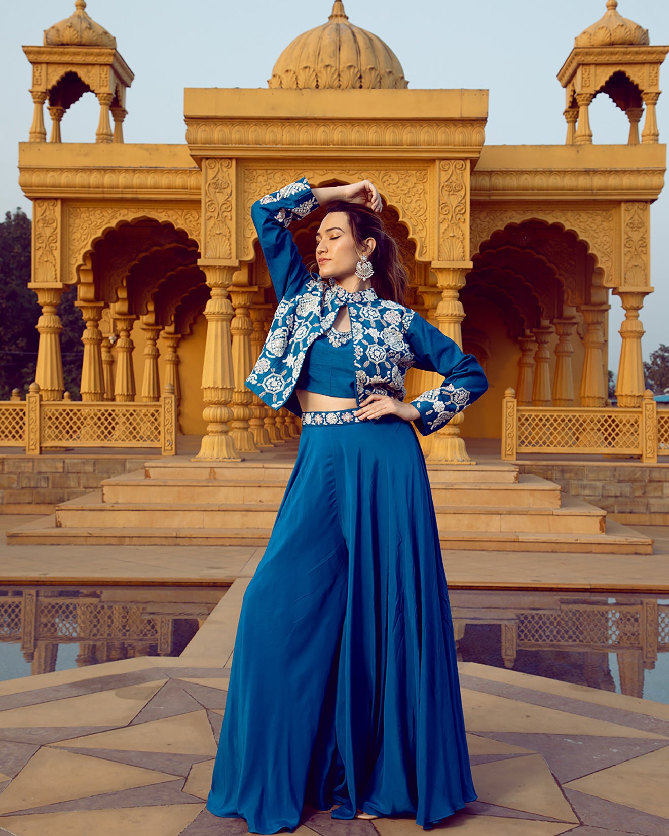 Sapphire Blue Embroidered Fusion Set