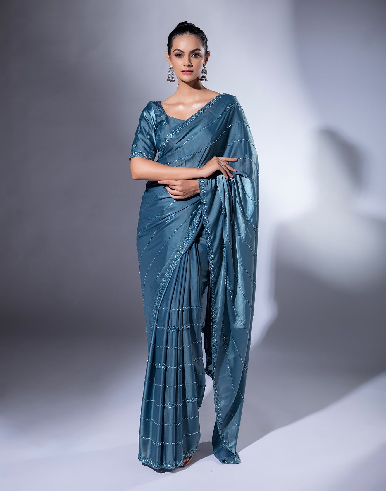 Blue Coloured Cotton Lycra Saree Shape wear!! – Royskart