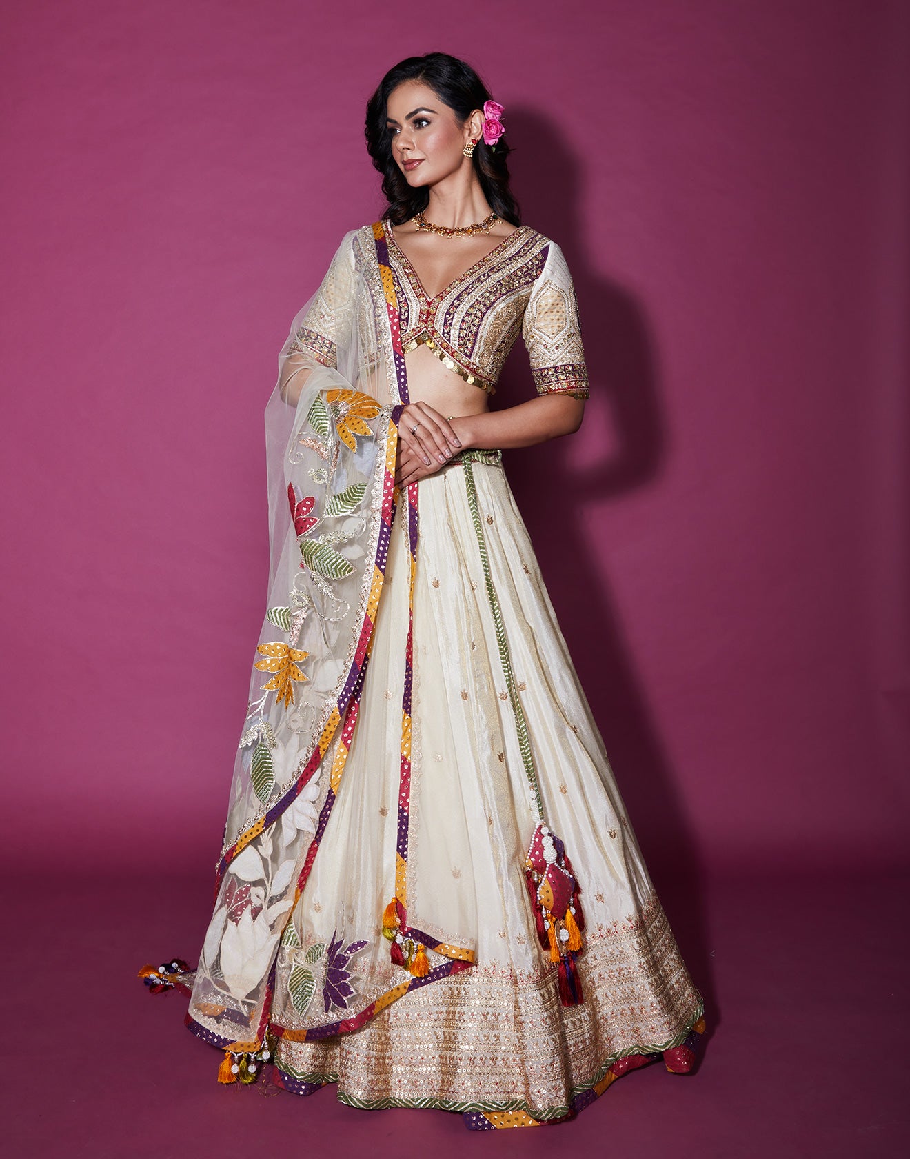 Satranga Embroidered Silk Lehenga Set