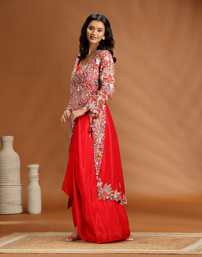 Scarlet Groove Asymmetric Fusion Skirt Set