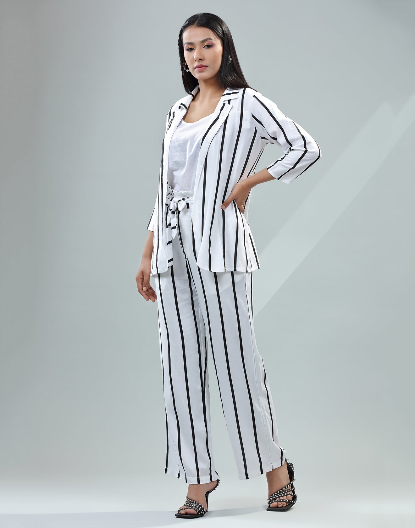 Serene White Striped Fusion Co-ord Set