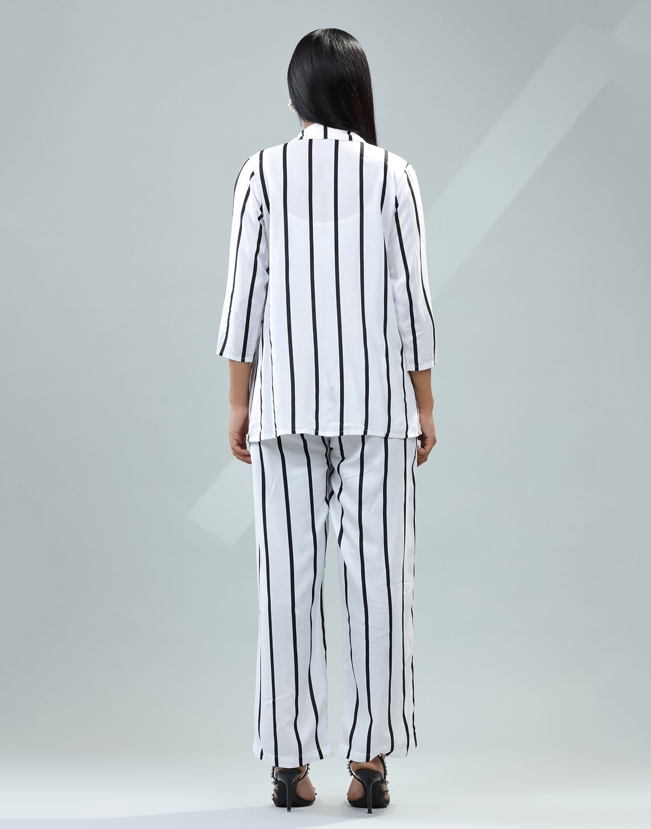 Serene White Striped Fusion Co-ord Set