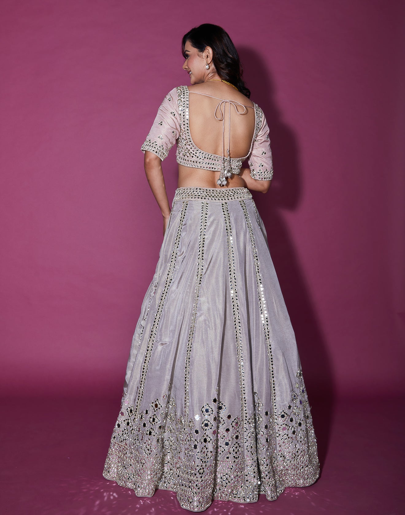 Shimmer Copper Mirror Embellished Lehenga Set