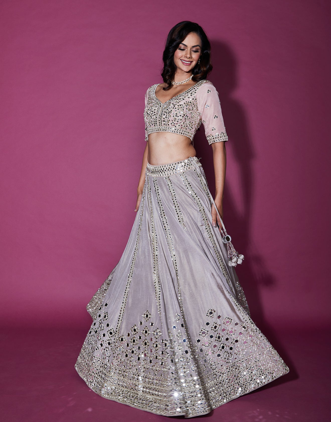 Shimmer Copper Mirror Embellished Lehenga Set