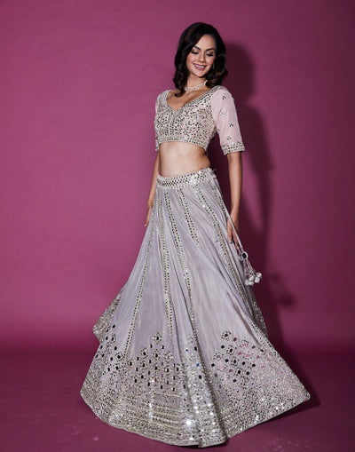 Shimmer Copper Mirror Embellished Lehenga Set