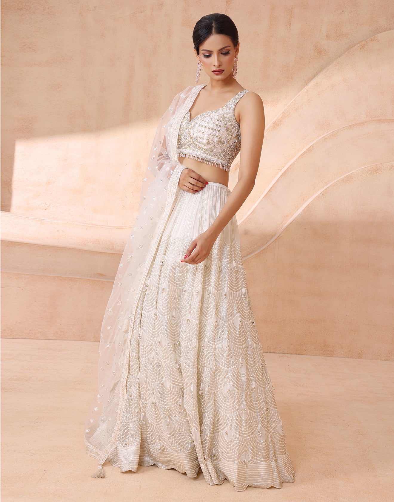 Snowbound Embellished Fit And Flare Lehenga Set