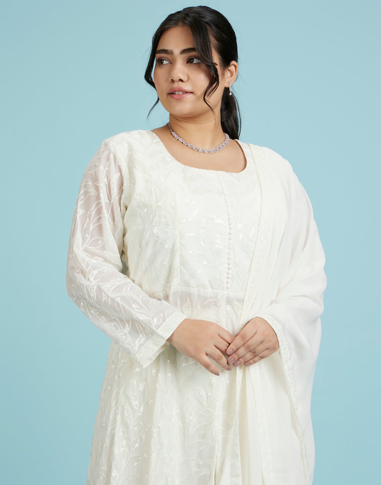 Snowflake Resham Embroidered Fusion Salwar Suit