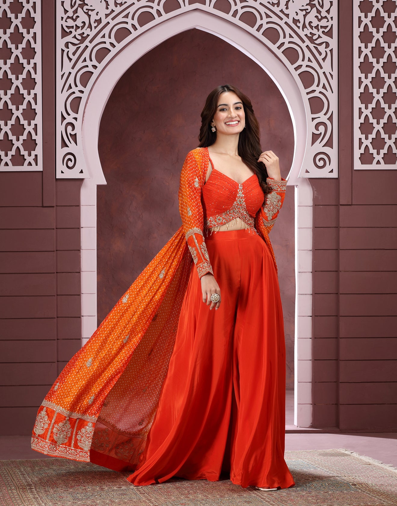 Spiced Pumpkin Hue Embellished Festive Fusion Set