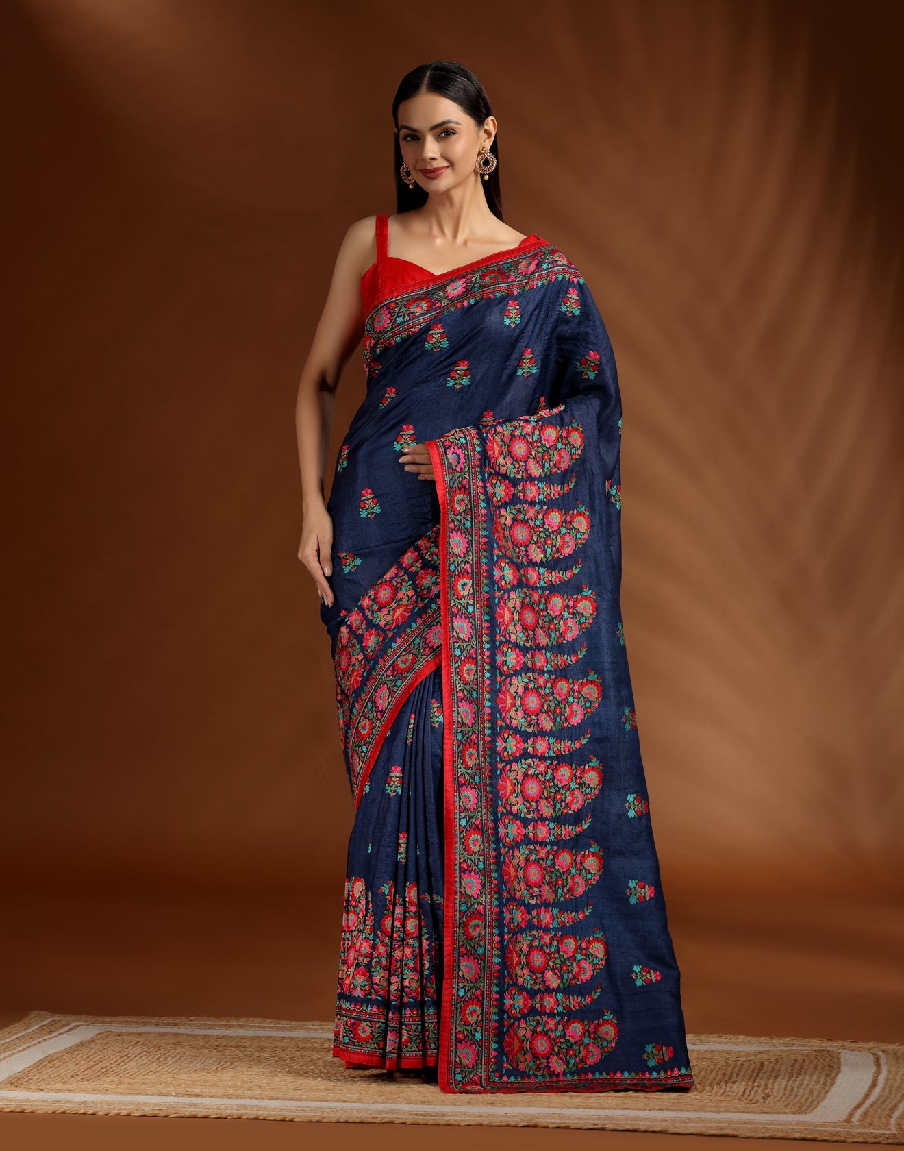 Starry Veil Thread Embroidered Pure Silk Saree WIth Unstitched Blouse Fabric
