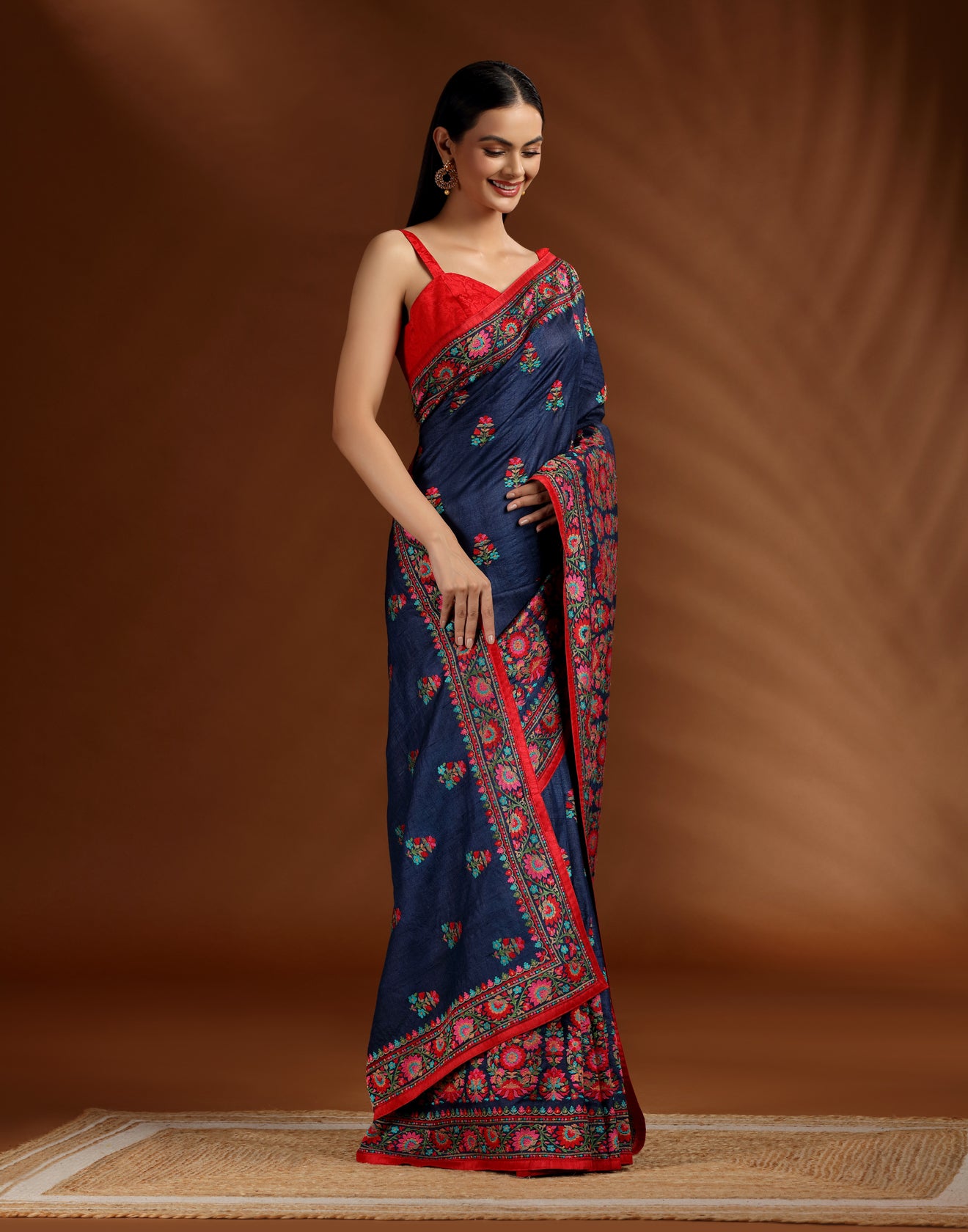 Starry Veil Thread Embroidered Pure Silk Saree WIth Unstitched Blouse Fabric