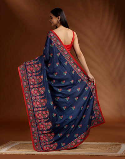 Starry Veil Thread Embroidered Pure Silk Saree WIth Unstitched Blouse Fabric