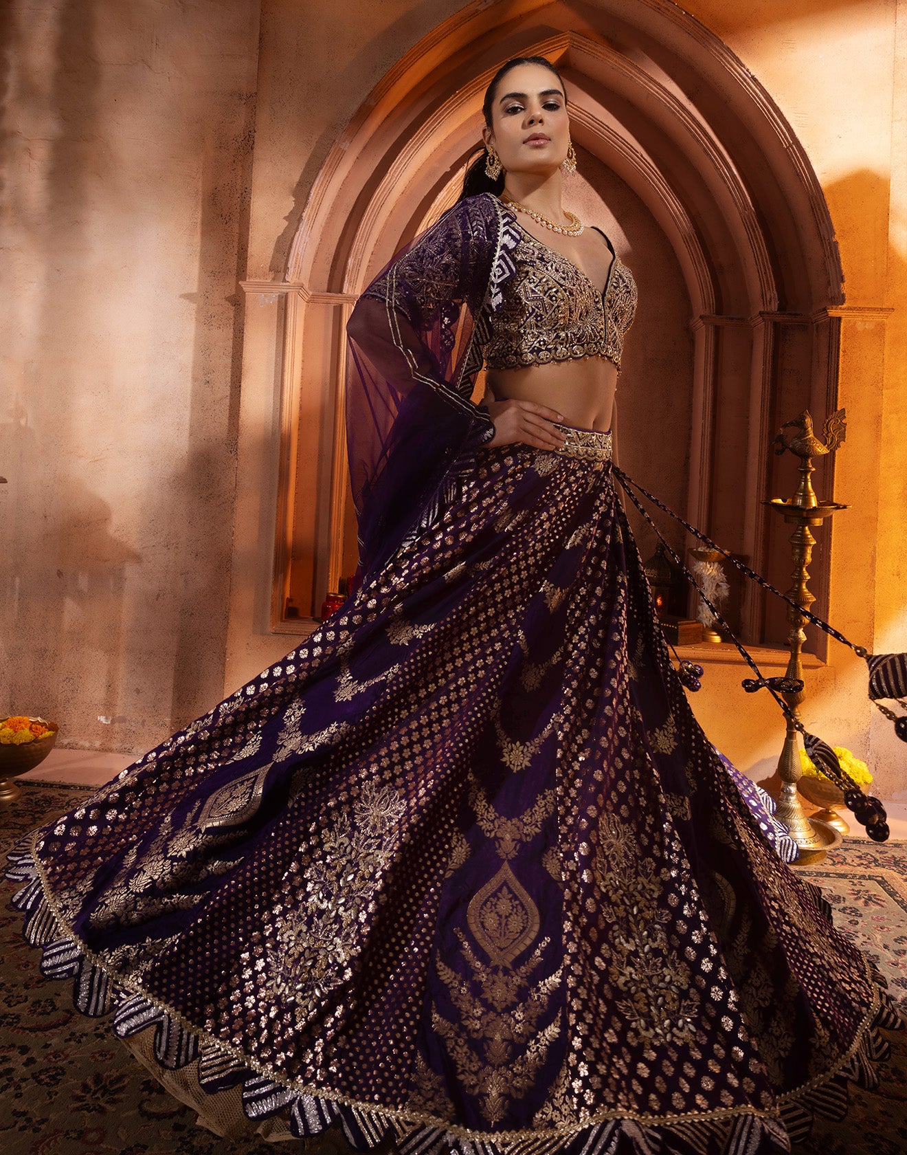 Striking Purple Banarasi Silk Bridal Lehenga Set