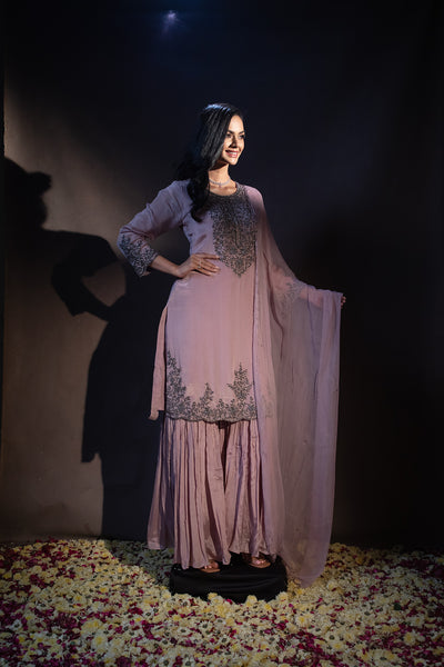 Subtle Mauve Embellished Gharara Suit Set