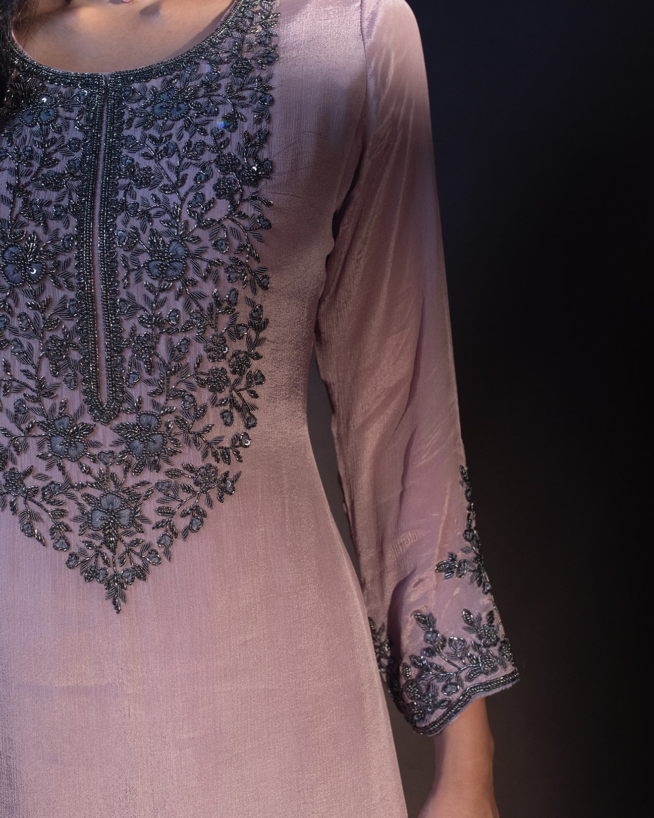 Subtle Mauve Embellished Gharara Suit Set