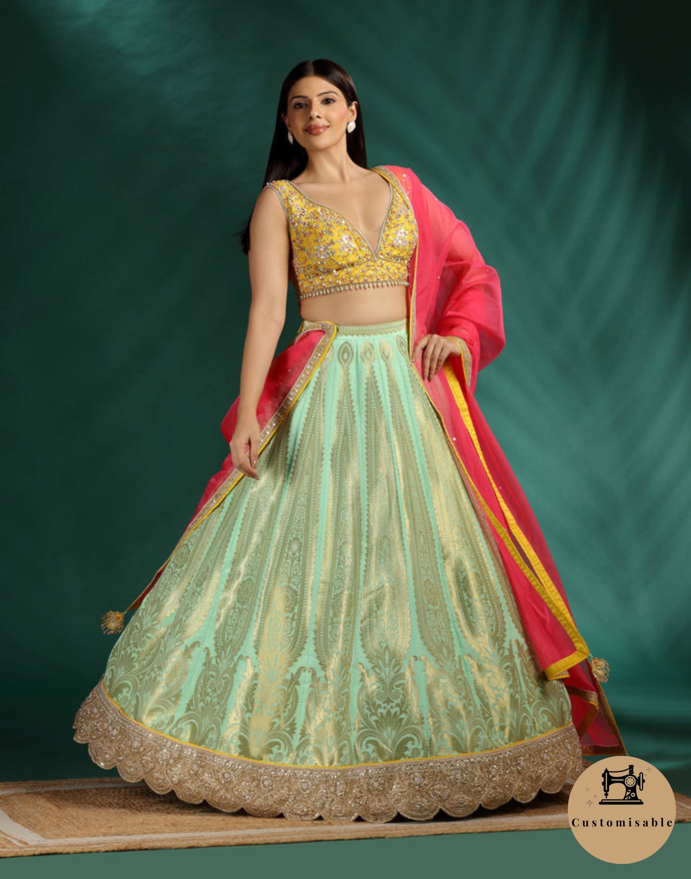 Summer Citrus Brocade Silk Lehenga Set For Haldi