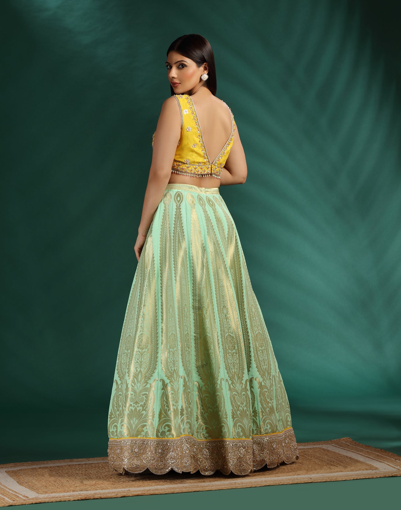 Summer Citrus Brocade Silk Lehenga Set For Haldi