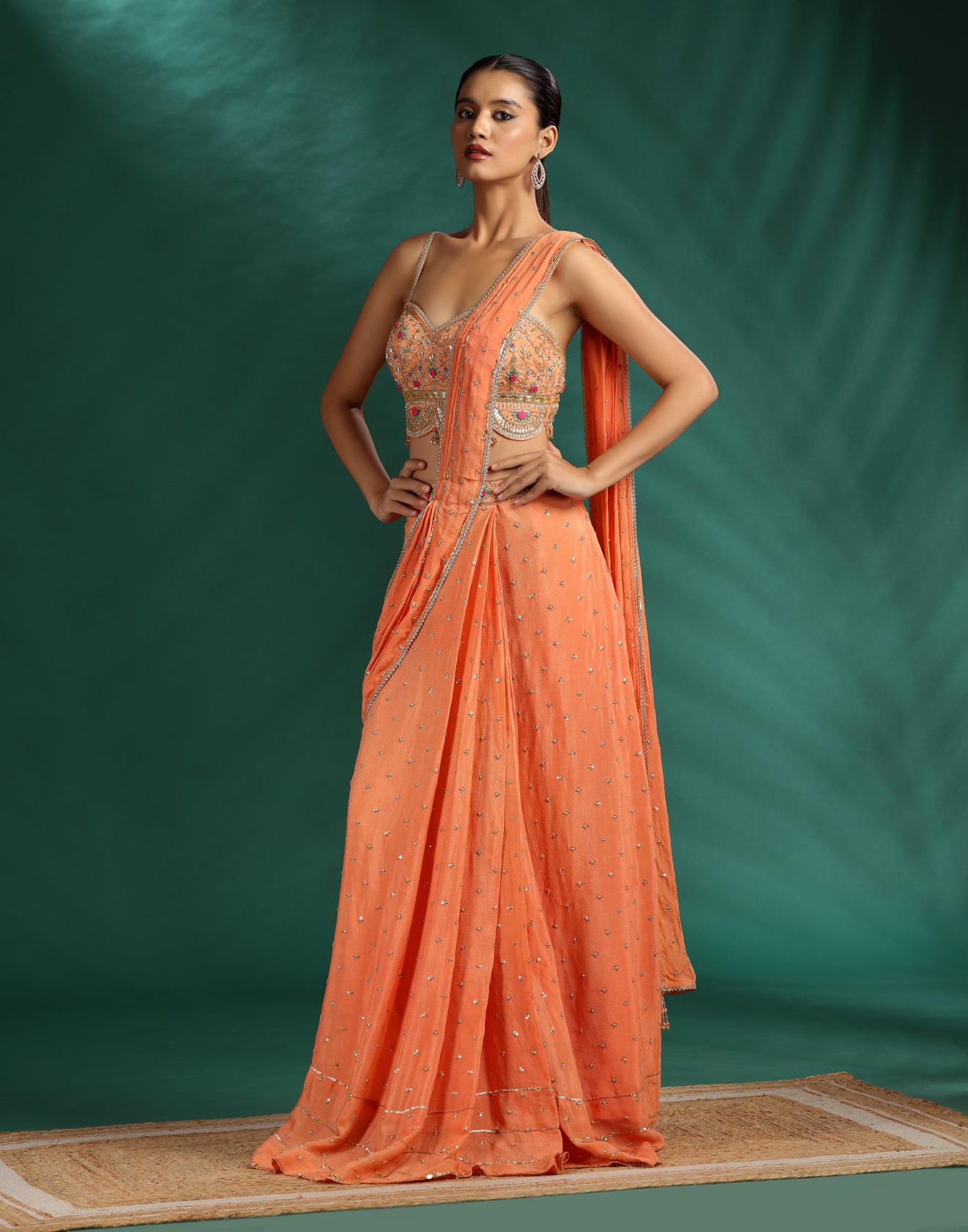 Tangerine Twist Georgette Pre-Stitched Saree