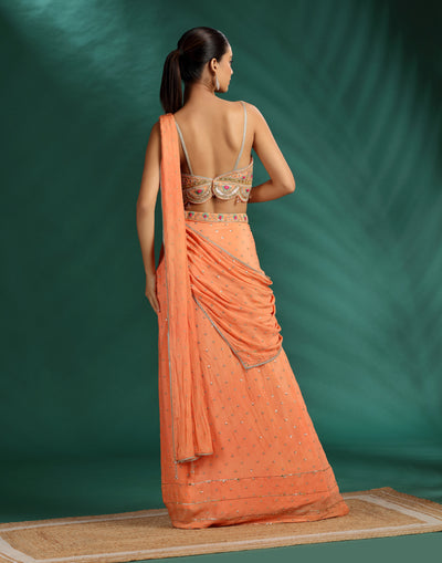 Tangerine Twist Georgette Pre-Stitched Saree