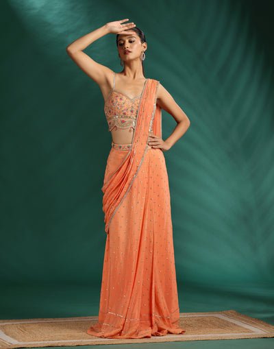 Tangerine Twist Georgette Pre-Stitched Saree
