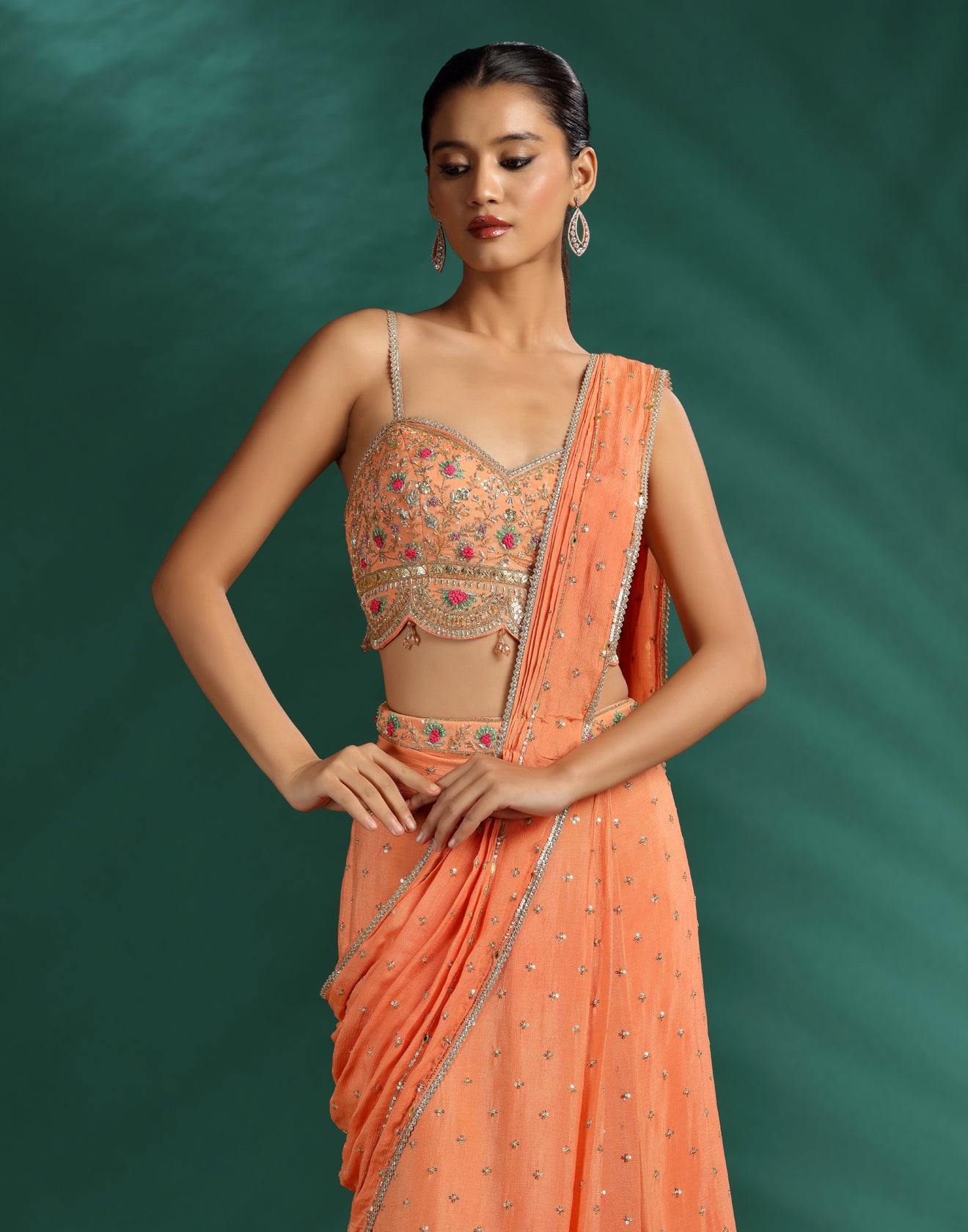 Tangerine Twist Georgette Pre-Stitched Saree