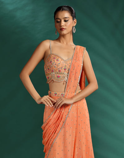 Tangerine Twist Georgette Pre-Stitched Saree