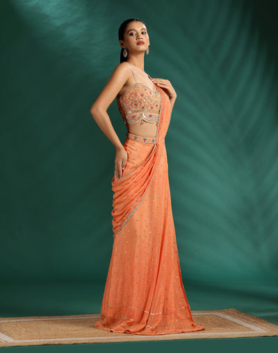 Tangerine Twist Georgette Pre-Stitched Saree