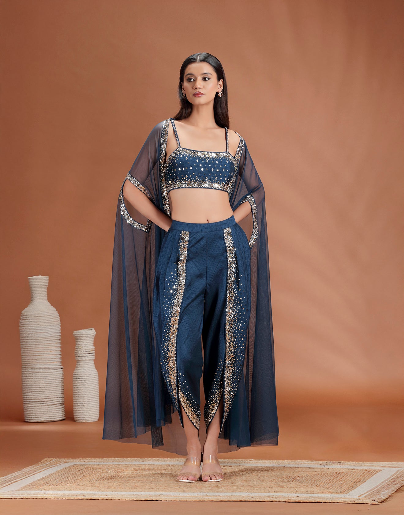 Teal Sapphire Embellished Festive Fusion Set