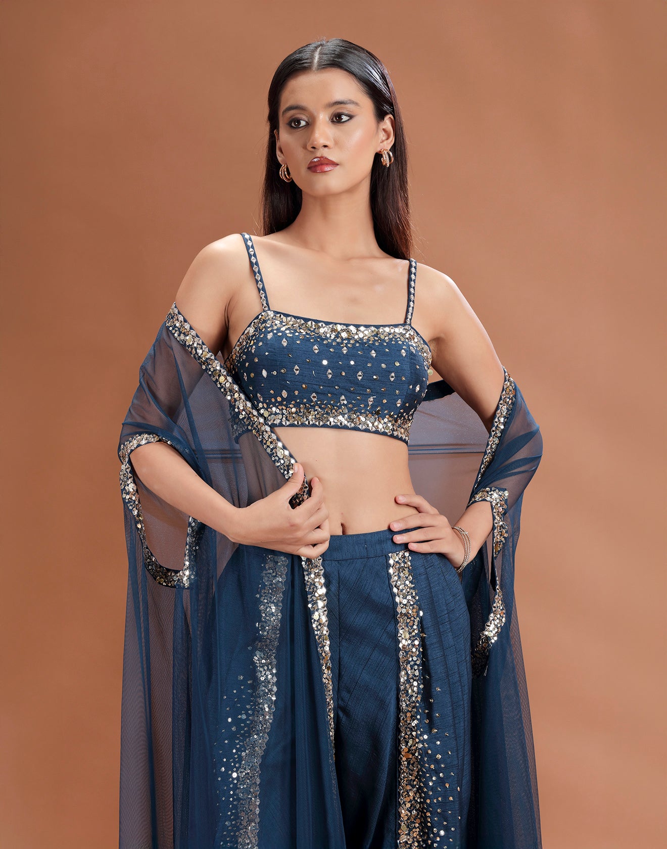 Teal Sapphire Embellished Festive Fusion Set