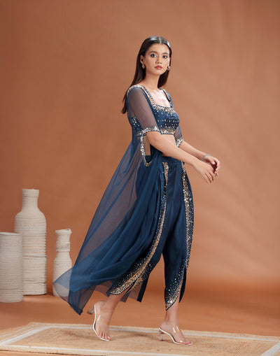 Teal Sapphire Embellished Festive Fusion Set